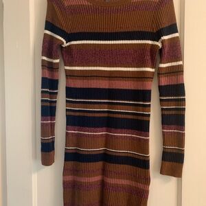 American Eagle Outfitters Striped Long Sleeve Dress - Brown, Navy, Pink